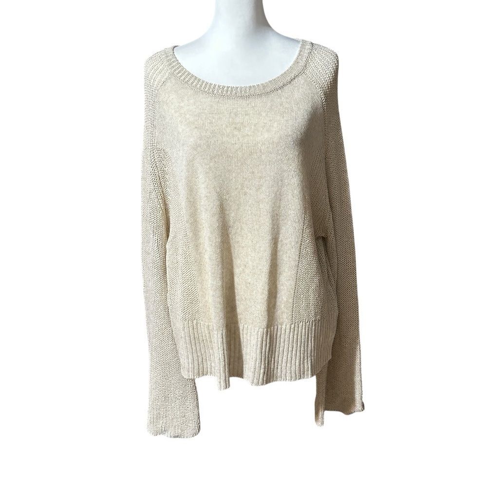 Max Studio  London Cream Tan  Crew Neck Long Sleeve Sweater Sz Large NWT